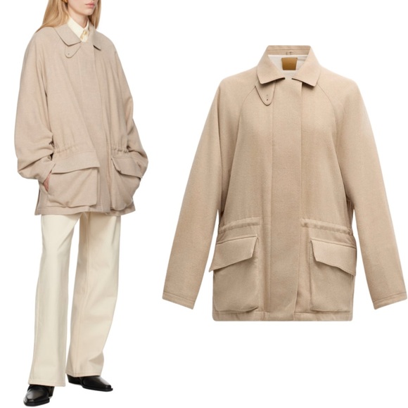 LE17SEPTEMBRE Hunter Beige Wool Drawstring Oversized Jacket 36 S